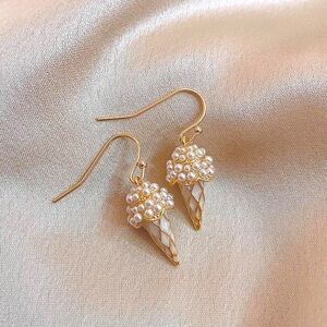 “Ice Cream Sunday's'” Pearl Gold Minimalist Cute Mini Kawaii Dessert Earrings